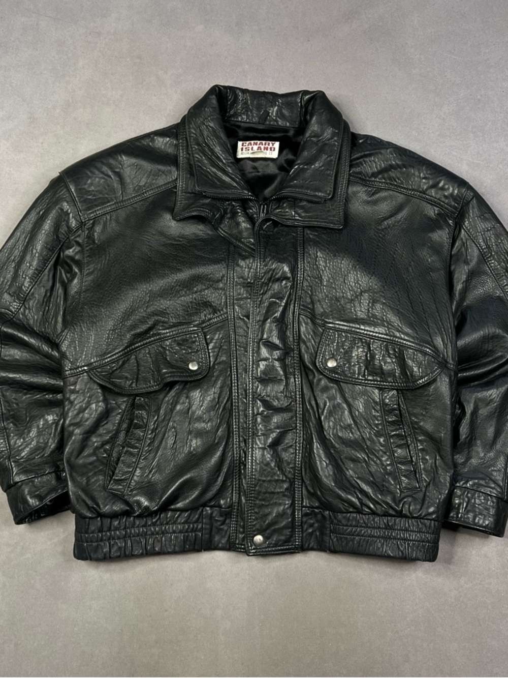 Vintage Black Leather Bomber Jacket - Men's Genuine Leather